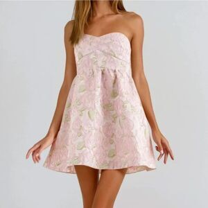 Ashley Brooke Pink Jacquard Floral Fit Flare Mini Dress Tube Small Romantic